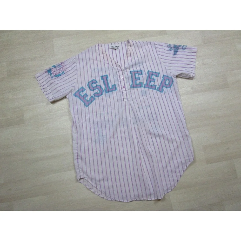 Vintage 80s ESLEEP Nightgown Striped Baseball Ballpark Nightgown 1988